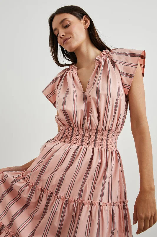 AMELLIA DRESS - CORAL NAVY STRIPE