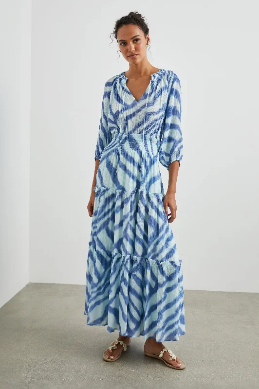 CATERINE DRESS - BLUE WATERCOLOR STRIPES