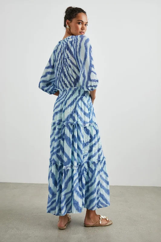 CATERINE DRESS - BLUE WATERCOLOR STRIPES