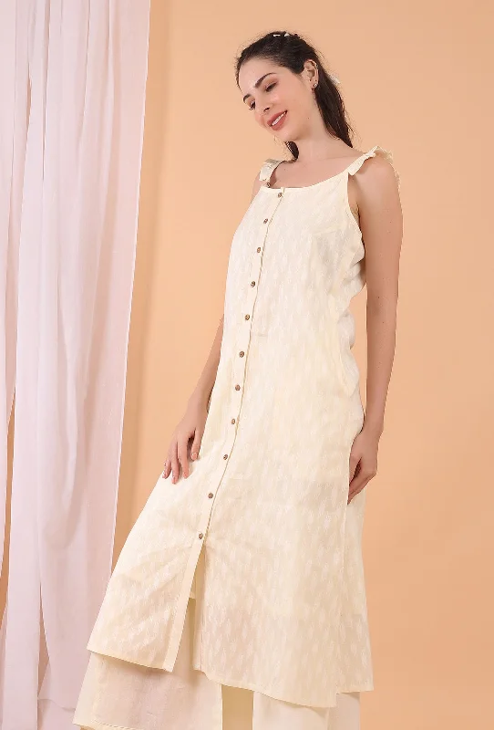 Cream White Front Woven Cotton Dress