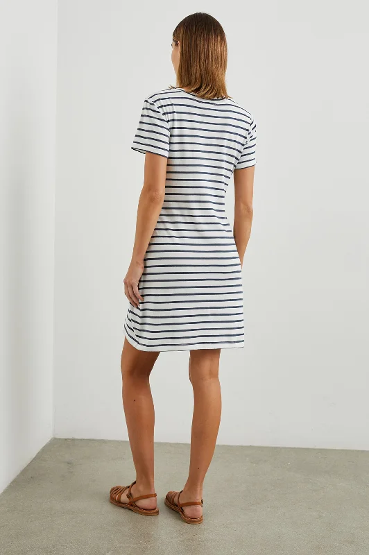 EDIE DRESS - IVORY NAVY STRIPE