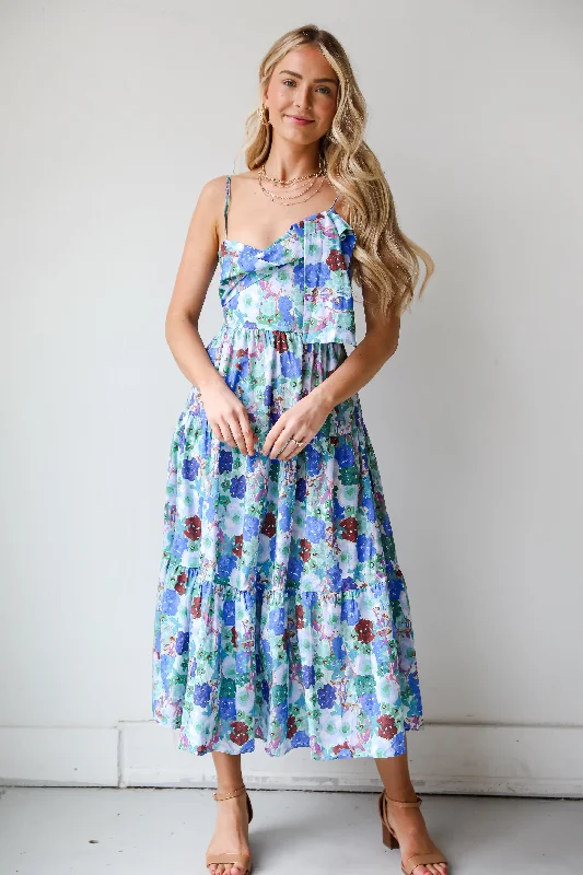 FINAL SALE - Favorite RSVP Blue Floral Tiered Midi Dress