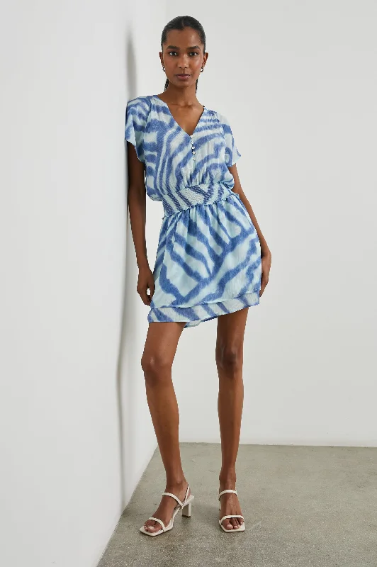 KARLA DRESS - BLUE WATERCOLOR STRIPES