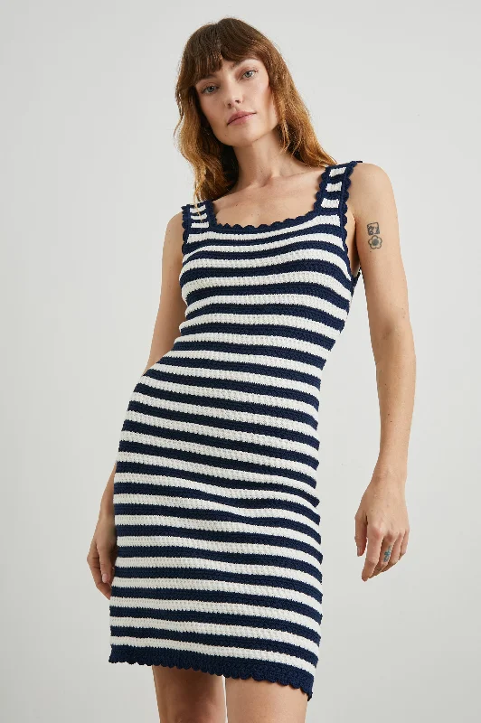 LILY DRESS - WHITE NAVY STRIPE