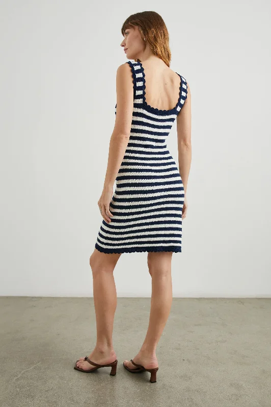 LILY DRESS - WHITE NAVY STRIPE