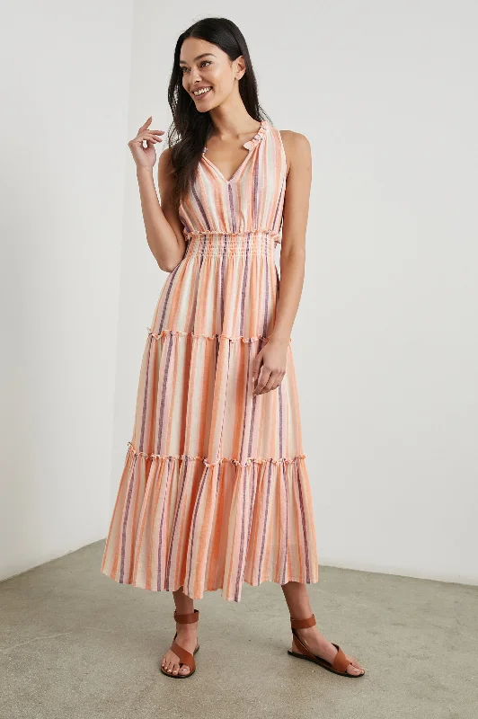 LOULOU DRESS - PAPAYA STRIPE