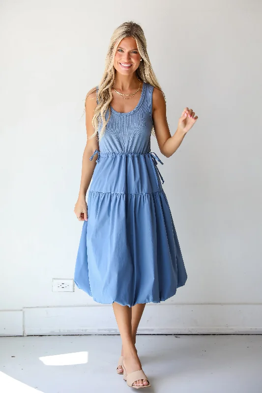 FINAL SALE - Majorly Cute Denim Contrast Midi Dress