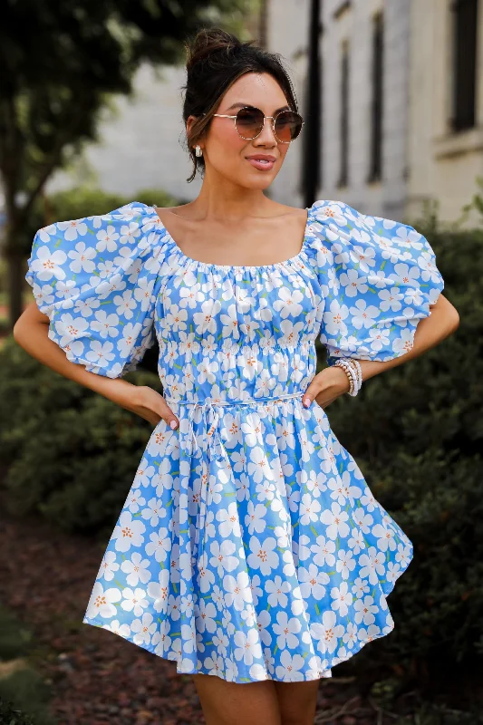 FINAL SALE - Memorable Poise Blue Floral Mini Dress