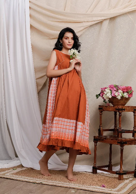 Orange Gamcha Panelled Kurta Dress