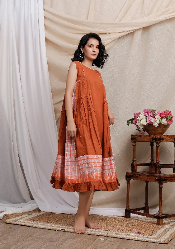 Orange Gamcha Panelled Kurta Dress