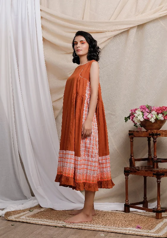 Orange Gamcha Panelled Kurta Dress