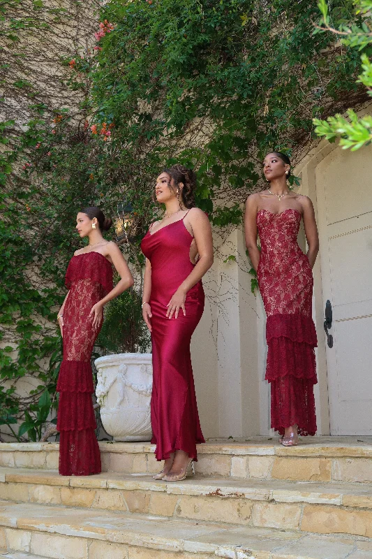 Red Fairytale Ending Lace Maxi Dress