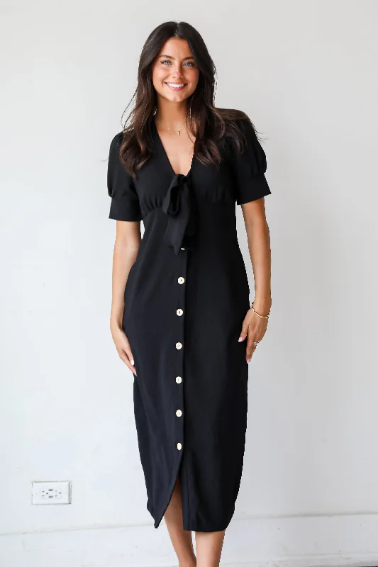 FINAL SALE - Sweet Perception Black Midi Dress