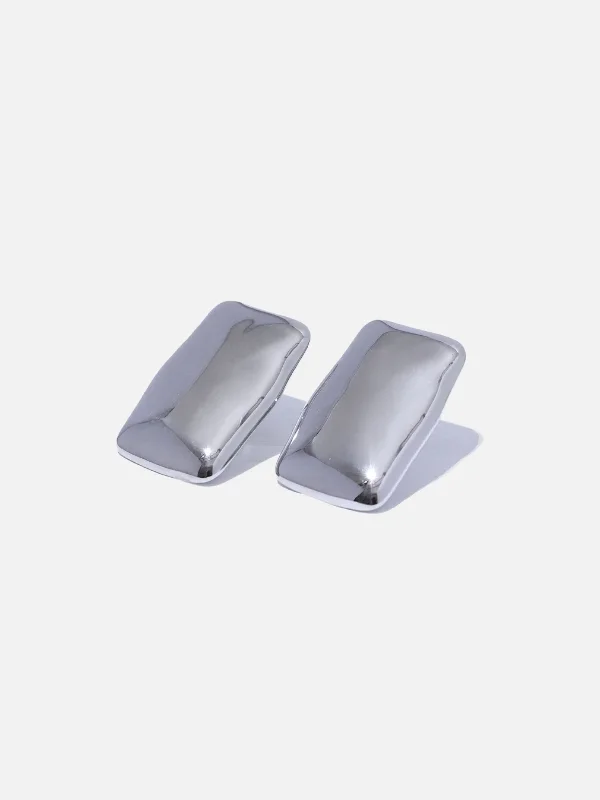 Silver 316L Stainless Steel Chunky Rectangle Stud Earrings