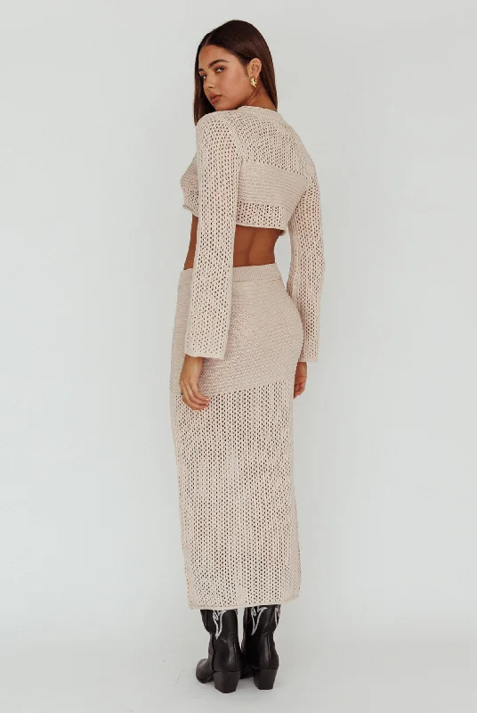 Bayside Crochet Midi Skirt Beige