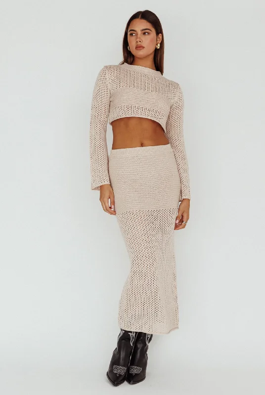 Bayside Crochet Midi Skirt Beige