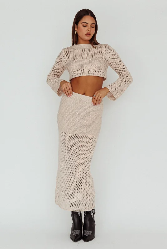 Bayside Crochet Midi Skirt Beige