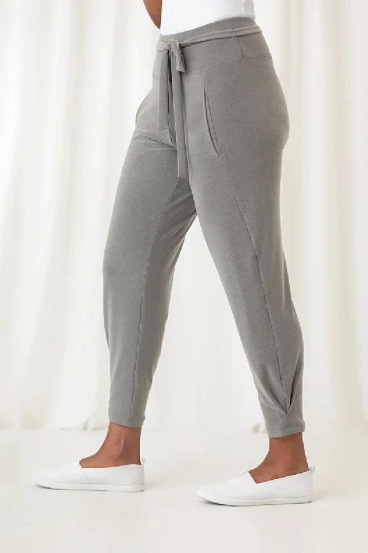 Belted Pleat Hem Jogger | Melange Sand