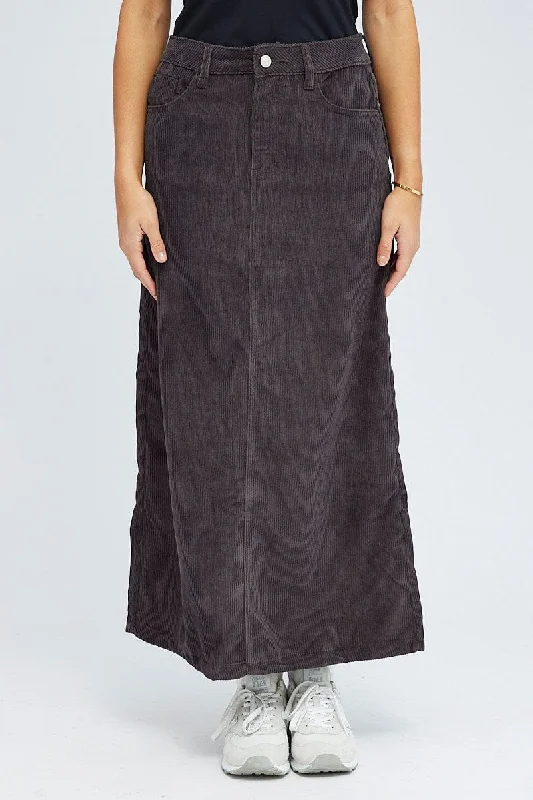 Black Maxi Skirt High Rise A-line Corduroy