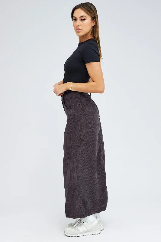 Black Maxi Skirt High Rise A-line Corduroy