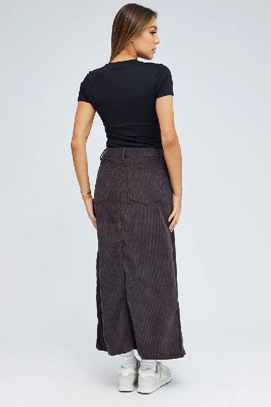 Black Maxi Skirt High Rise A-line Corduroy