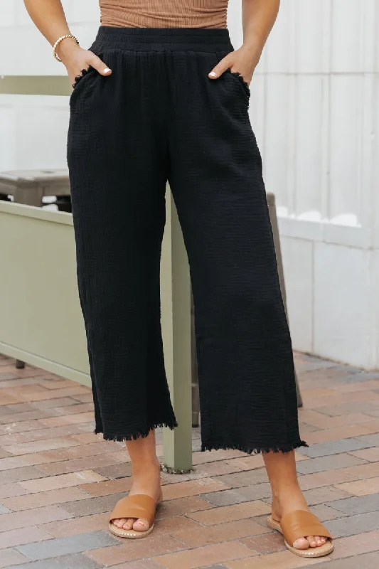 Black Raw Hem Wide Leg Pants - FINAL SALE