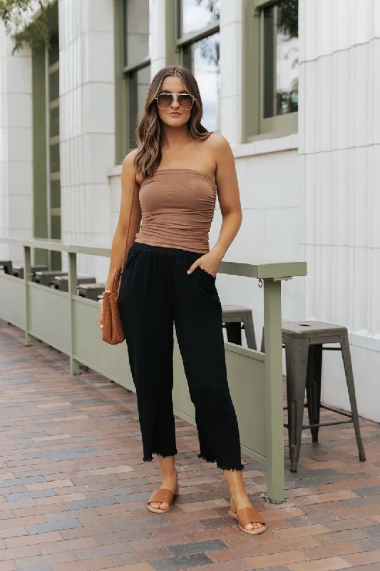 Black Raw Hem Wide Leg Pants - FINAL SALE