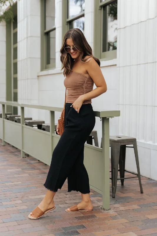 Black Raw Hem Wide Leg Pants - FINAL SALE