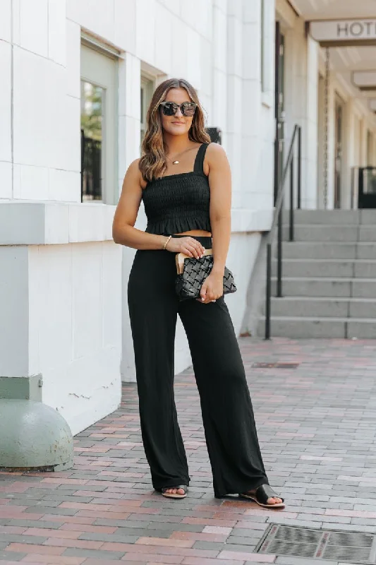 Black Ruffled Tank Top & Wide Leg Pant Set - FINAL SALE