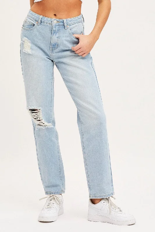 Blue Boyfriend Denim Jeans Mid Rise