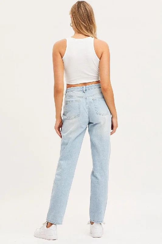 Blue Boyfriend Denim Jeans Mid Rise