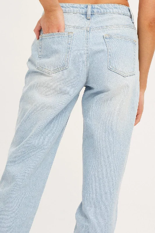 Blue Boyfriend Denim Jeans Mid Rise