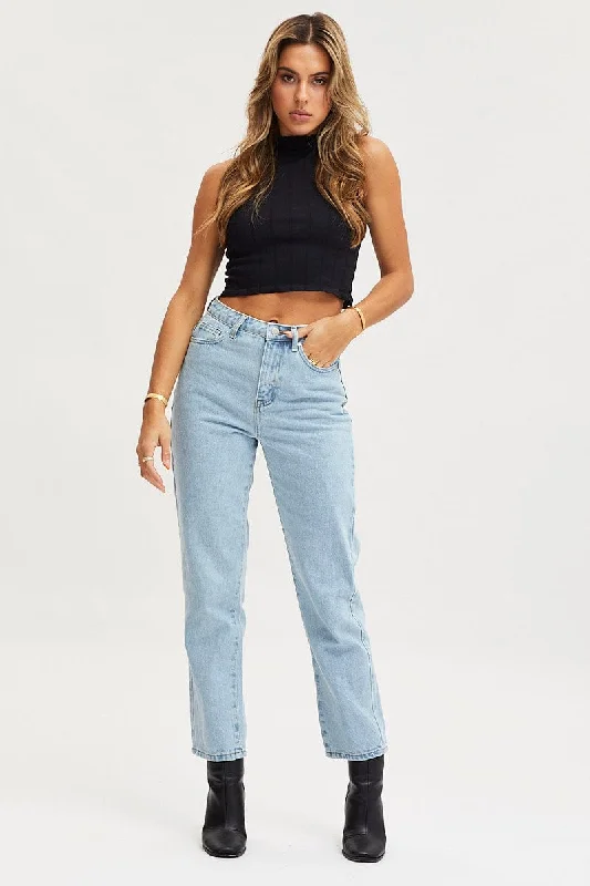 Blue High Rise Mom Jeans