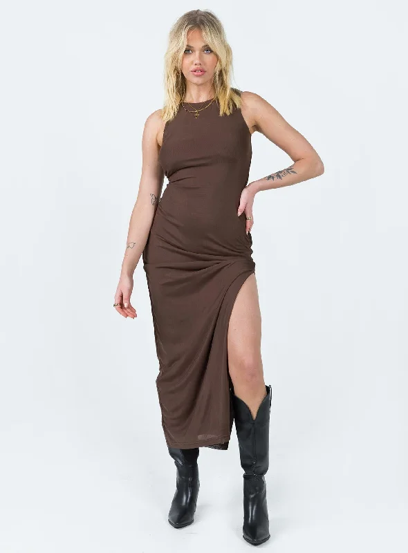 Brenly Mesh Maxi Dress Brown