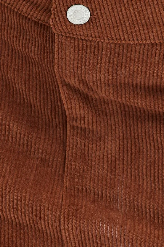 Brown Corduroy Mini Skirt Low Rise