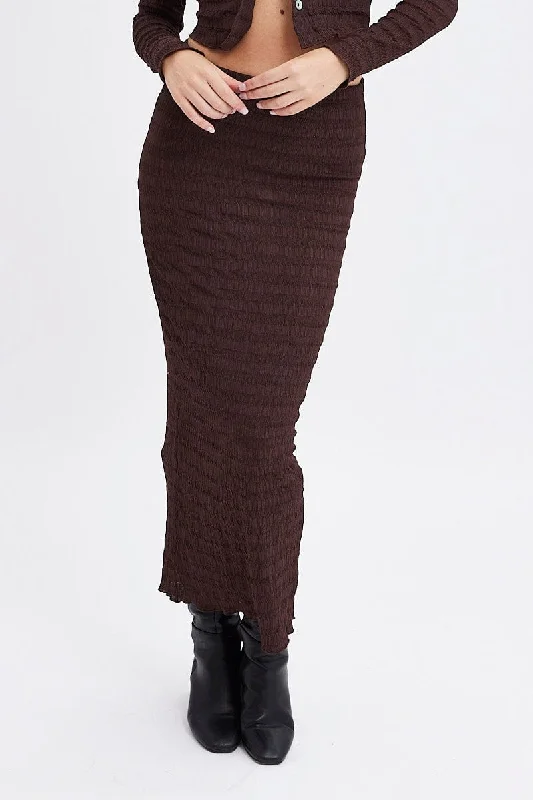 Brown Maxi Skirt Bodycon Textured Jersey