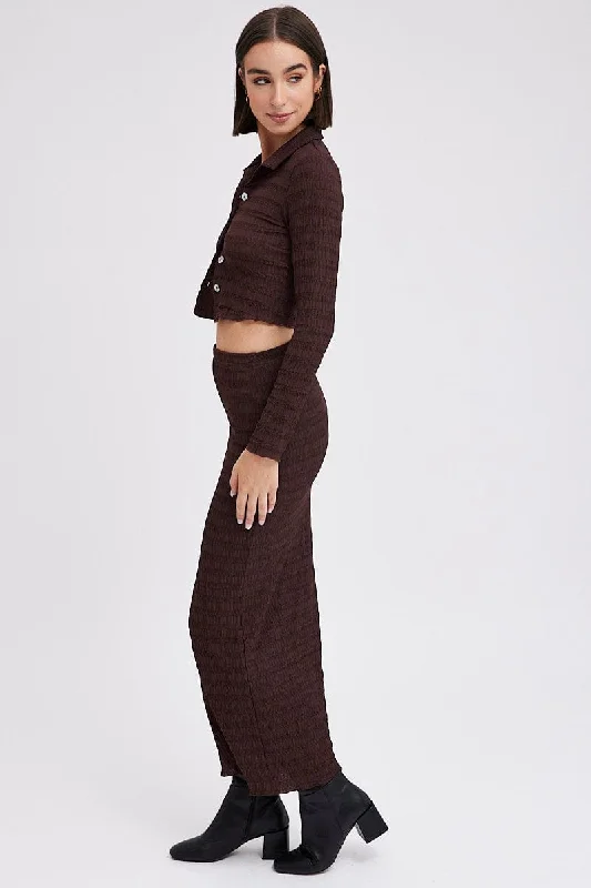 Brown Maxi Skirt Bodycon Textured Jersey