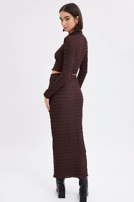 Brown Maxi Skirt Bodycon Textured Jersey