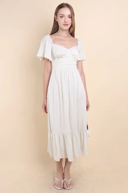 CECE FLUTTERS MAXI DRESS IN CREAM WHITE