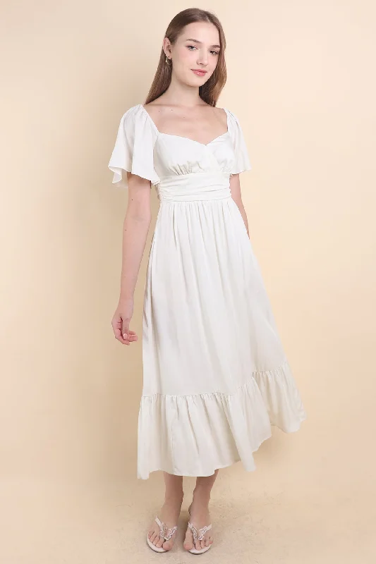 CECE FLUTTERS MAXI DRESS IN CREAM WHITE