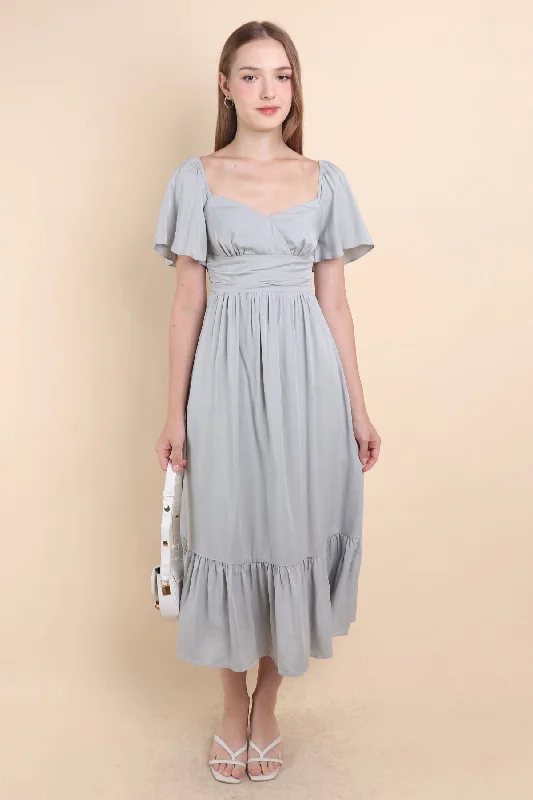 CECE FLUTTERS MAXI DRESS IN SAGE BLUE