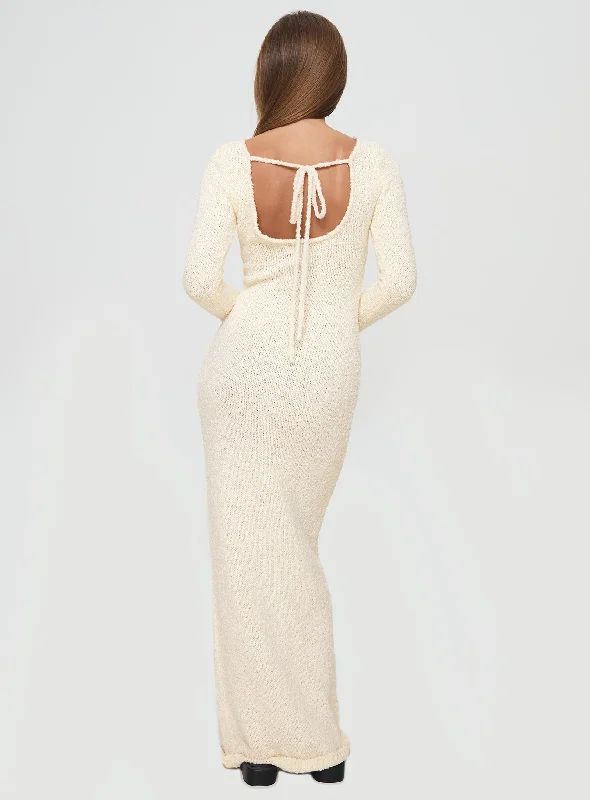 Cosy Up Long Sleeve Boucle Maxi Dress Cream