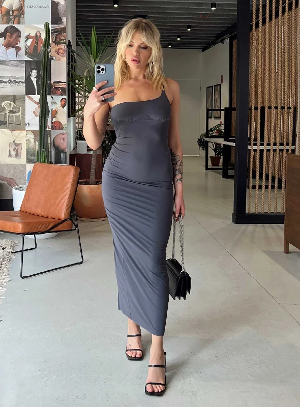 Deliza One Shoulder Maxi Dress Grey