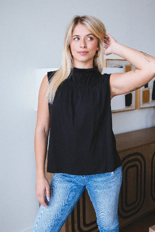 Eliza Sleeveless Shirred Top, Black | Sanctuary