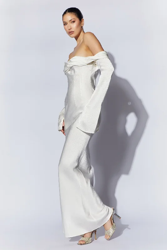 Giselle Off Shoulder Cowl Neck Maxi Dress - White