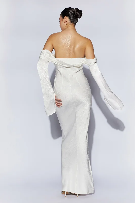 Giselle Off Shoulder Cowl Neck Maxi Dress - White