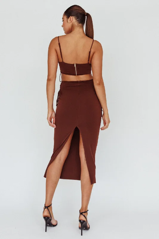 Graziella Lace Up Midi Skirt Chocolate