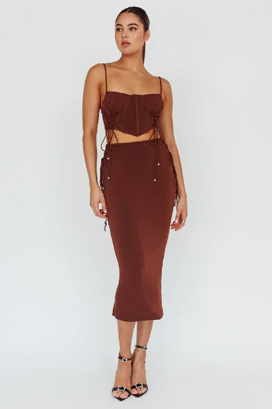 Graziella Lace Up Midi Skirt Chocolate