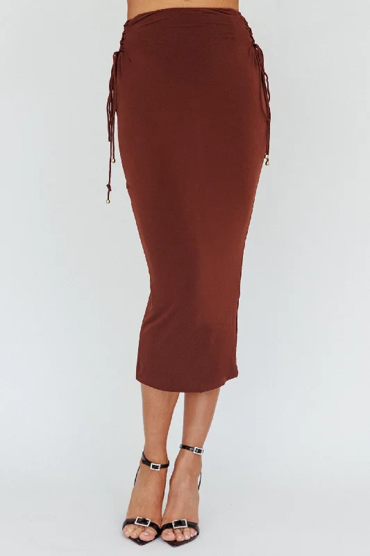 Graziella Lace Up Midi Skirt Chocolate