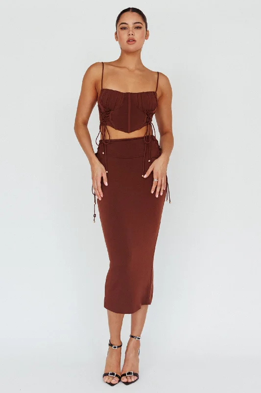 Graziella Lace Up Midi Skirt Chocolate